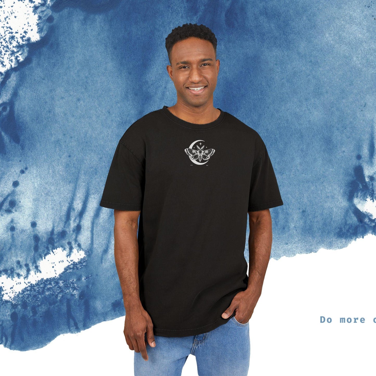 Men's Acid Washed Oversize Tee - Celestial Moth Design - Ocean vibez