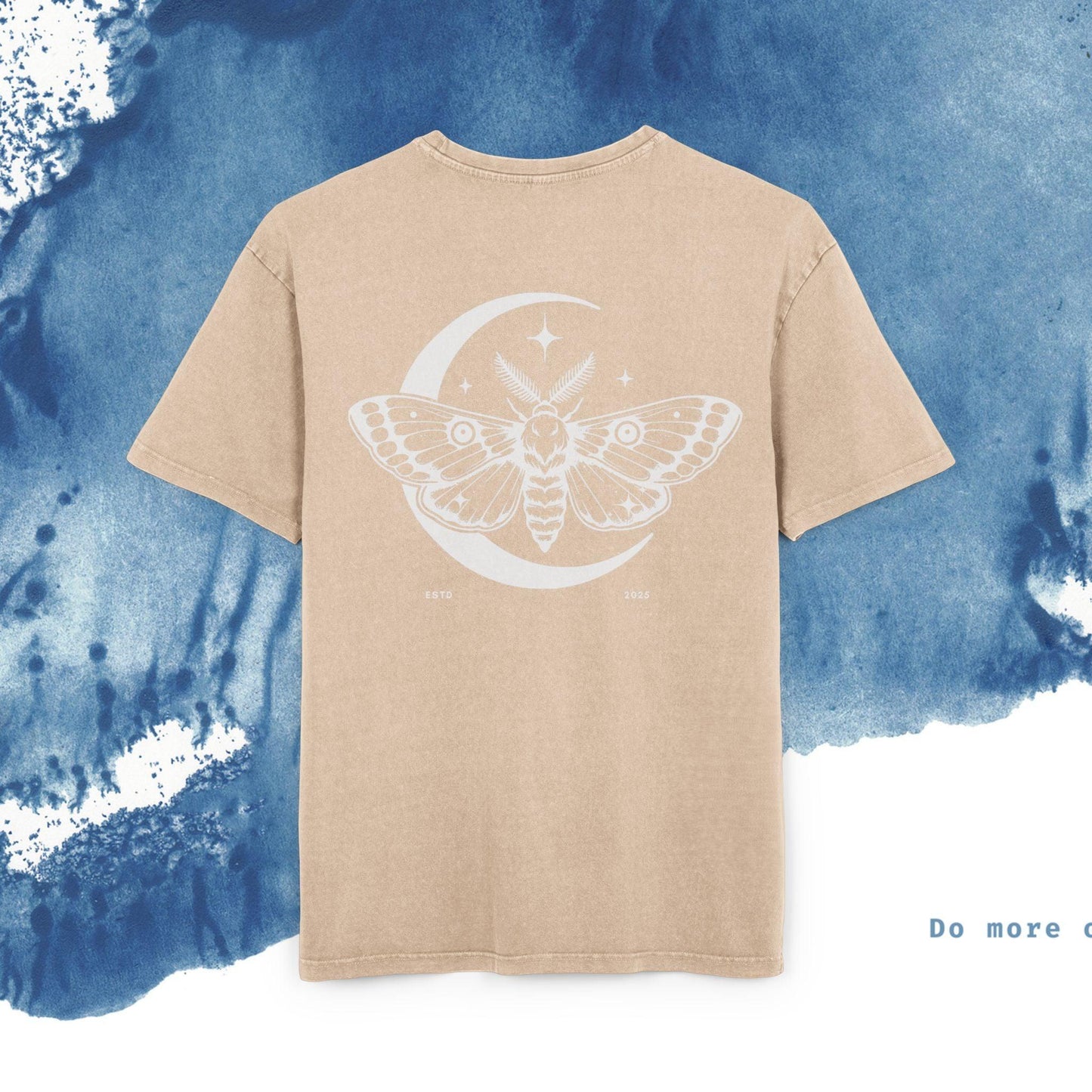 Men's Acid Washed Oversize Tee - Celestial Moth Design - Ocean vibez