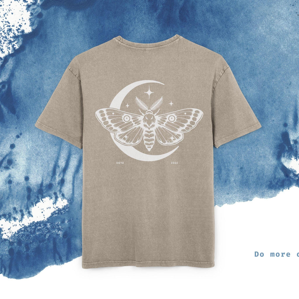 Men's Acid Washed Oversize Tee - Celestial Moth Design - Ocean vibez