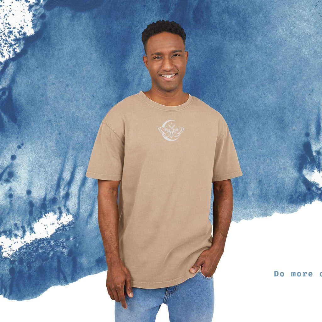 Men's Acid Washed Oversize Tee - Celestial Moth Design - Ocean vibez