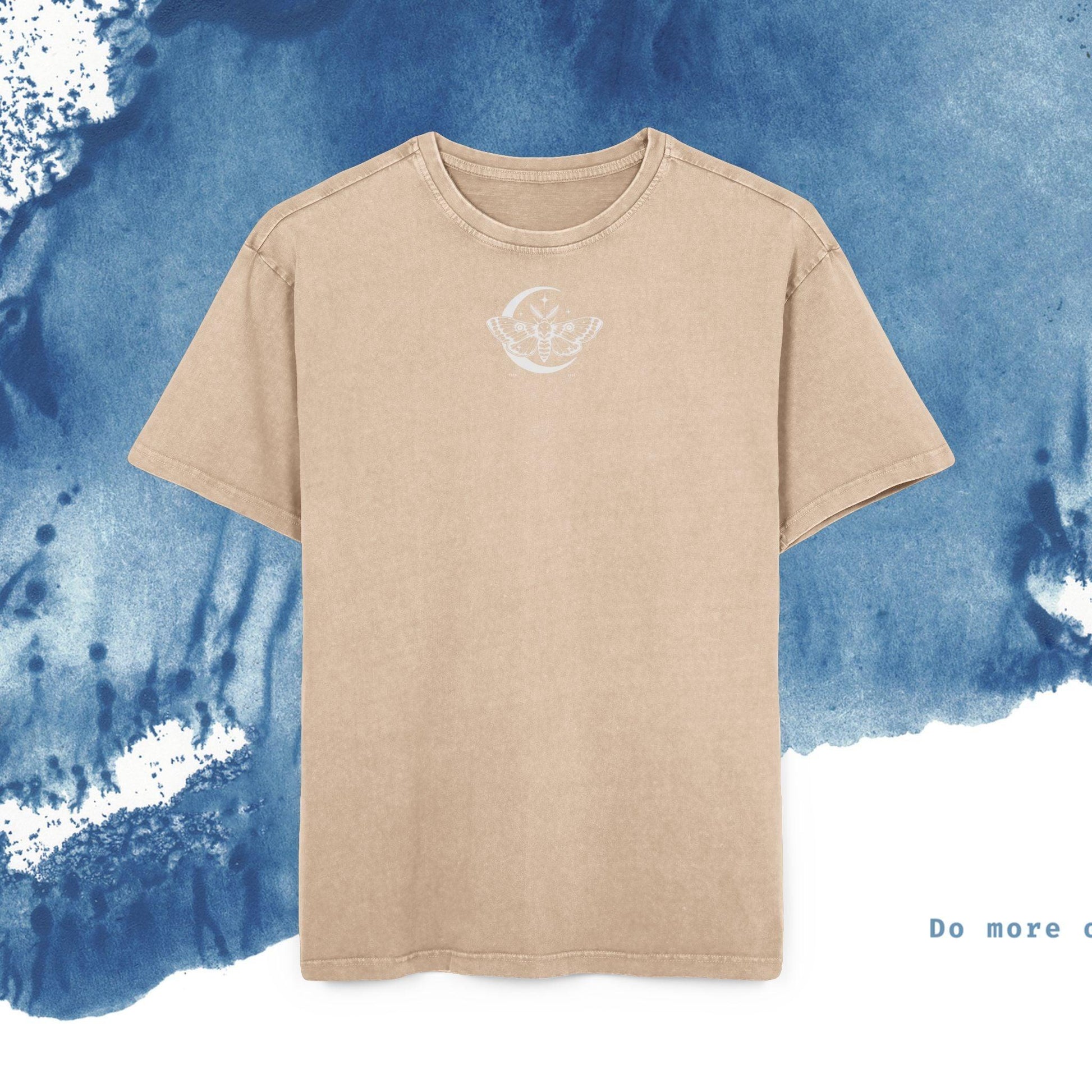 Men's Acid Washed Oversize Tee - Celestial Moth Design - Ocean vibez