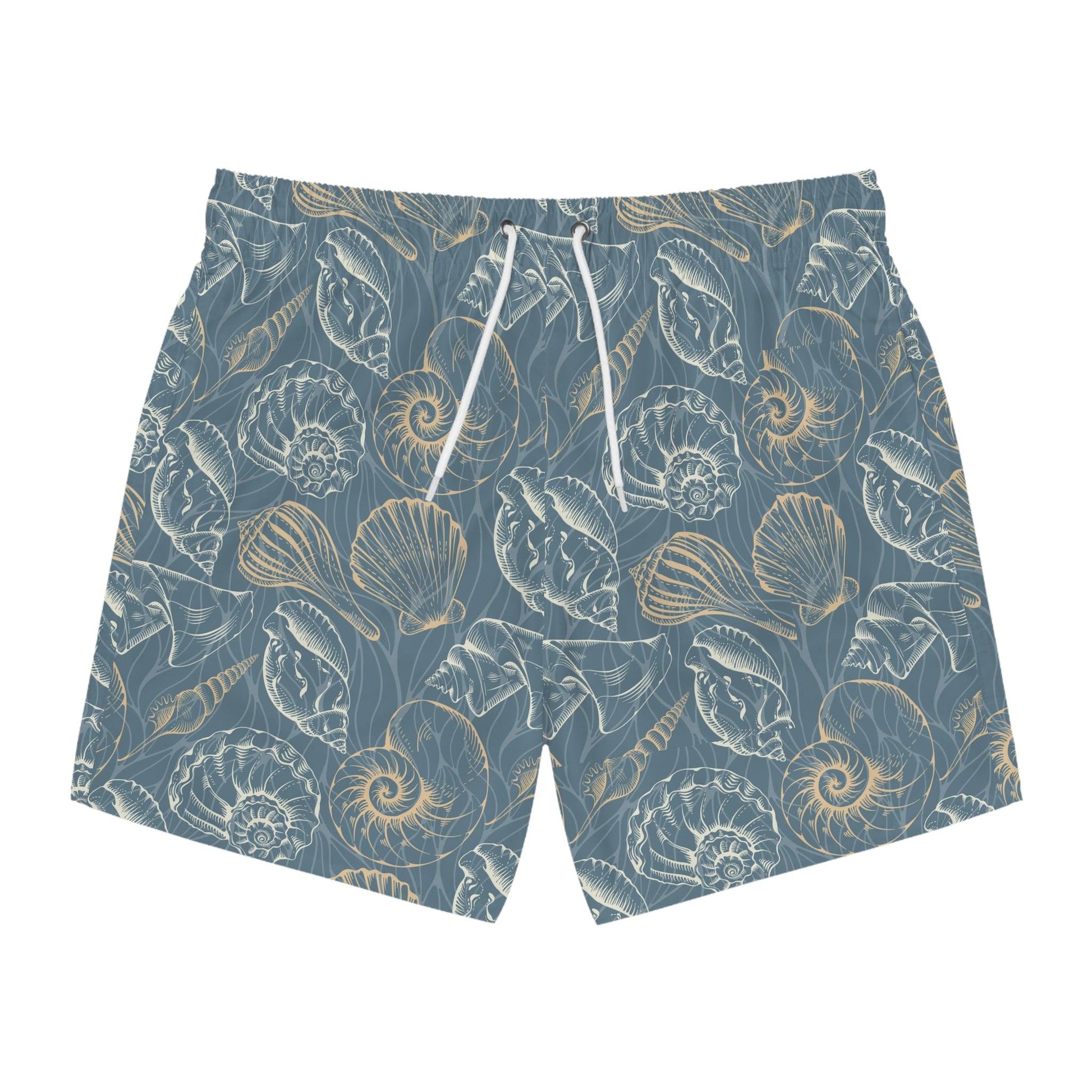 Beach-Ready Swim Trunks with Nautical Shell Print - Ocean vibez