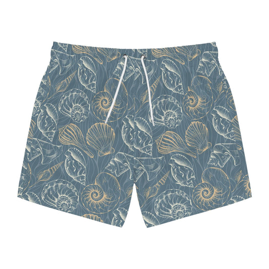 Beach-Ready Swim Trunks with Nautical Shell Print - Ocean vibez