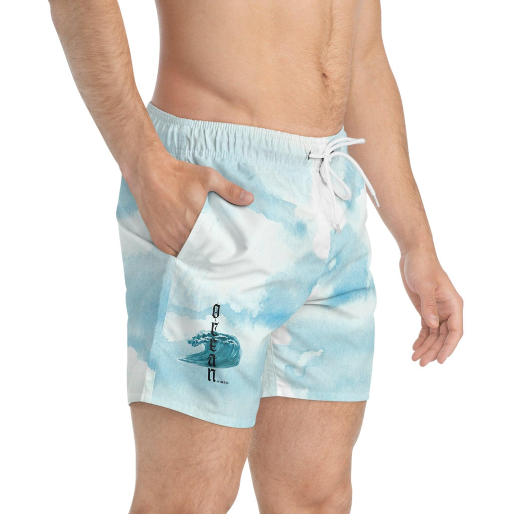 Ocean Breeze Swim Trunks - Relaxing Cloudy Design for Beach Days - Ocean vibez