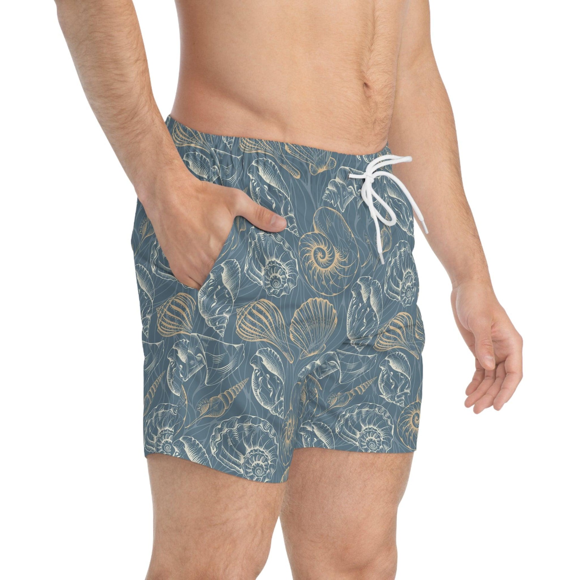 Beach-Ready Swim Trunks with Nautical Shell Print - Ocean vibez