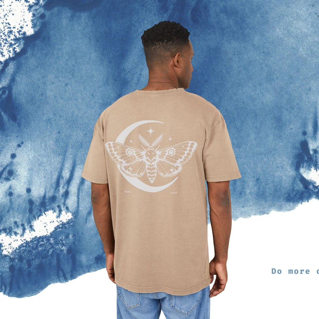 Men's Acid Washed Oversize Tee - Celestial Moth Design - Ocean vibez