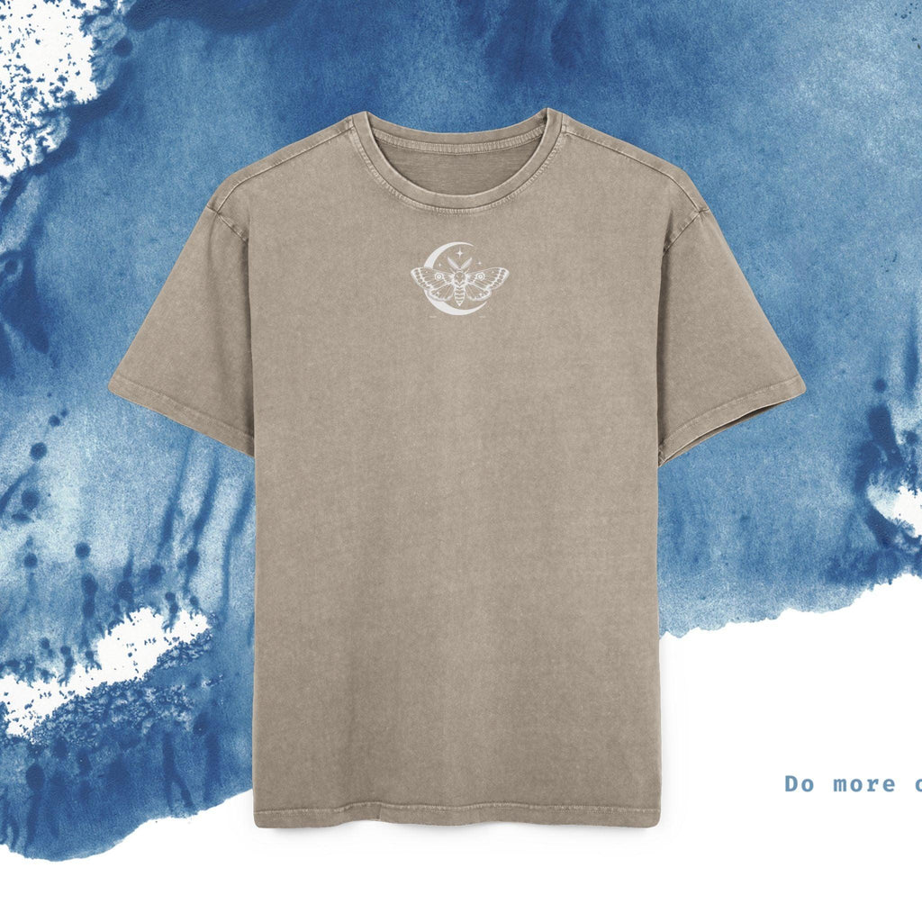 Men's Acid Washed Oversize Tee - Celestial Moth Design - Ocean vibez