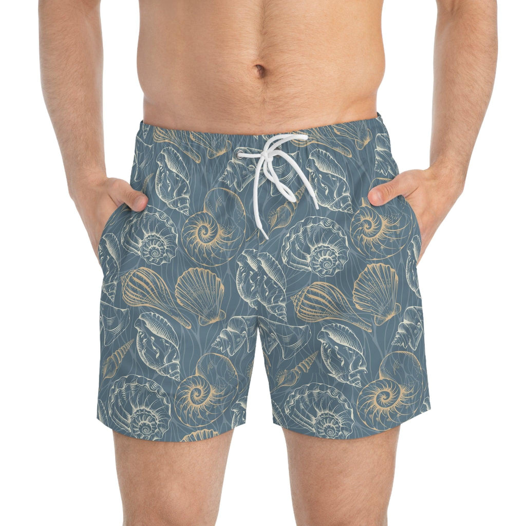 Beach-Ready Swim Trunks with Nautical Shell Print - Ocean vibez