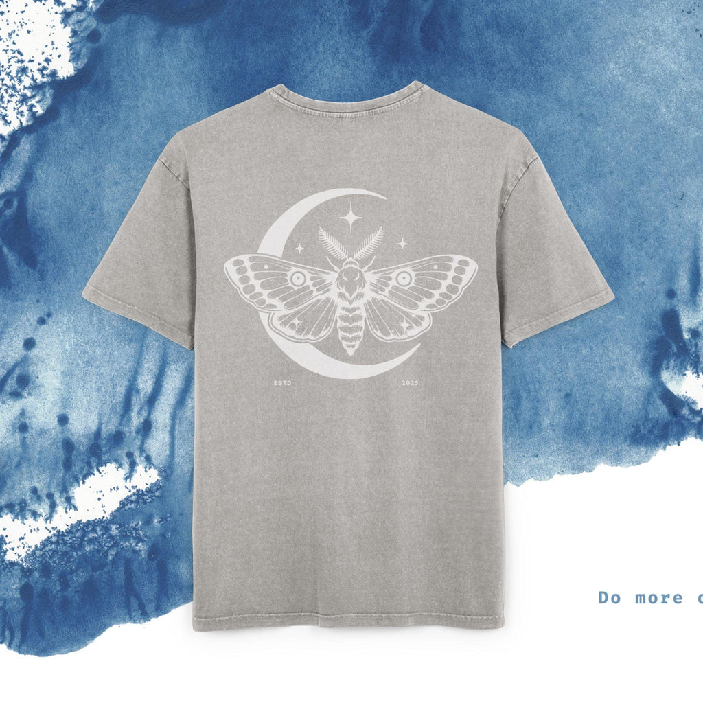 Men's Acid Washed Oversize Tee - Celestial Moth Design - Ocean vibez