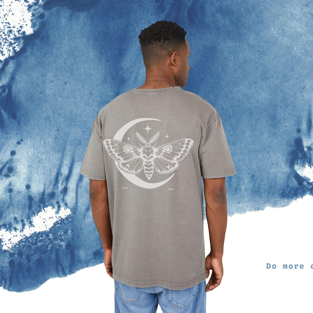 Men's Acid Washed Oversize Tee - Celestial Moth Design - Ocean vibez