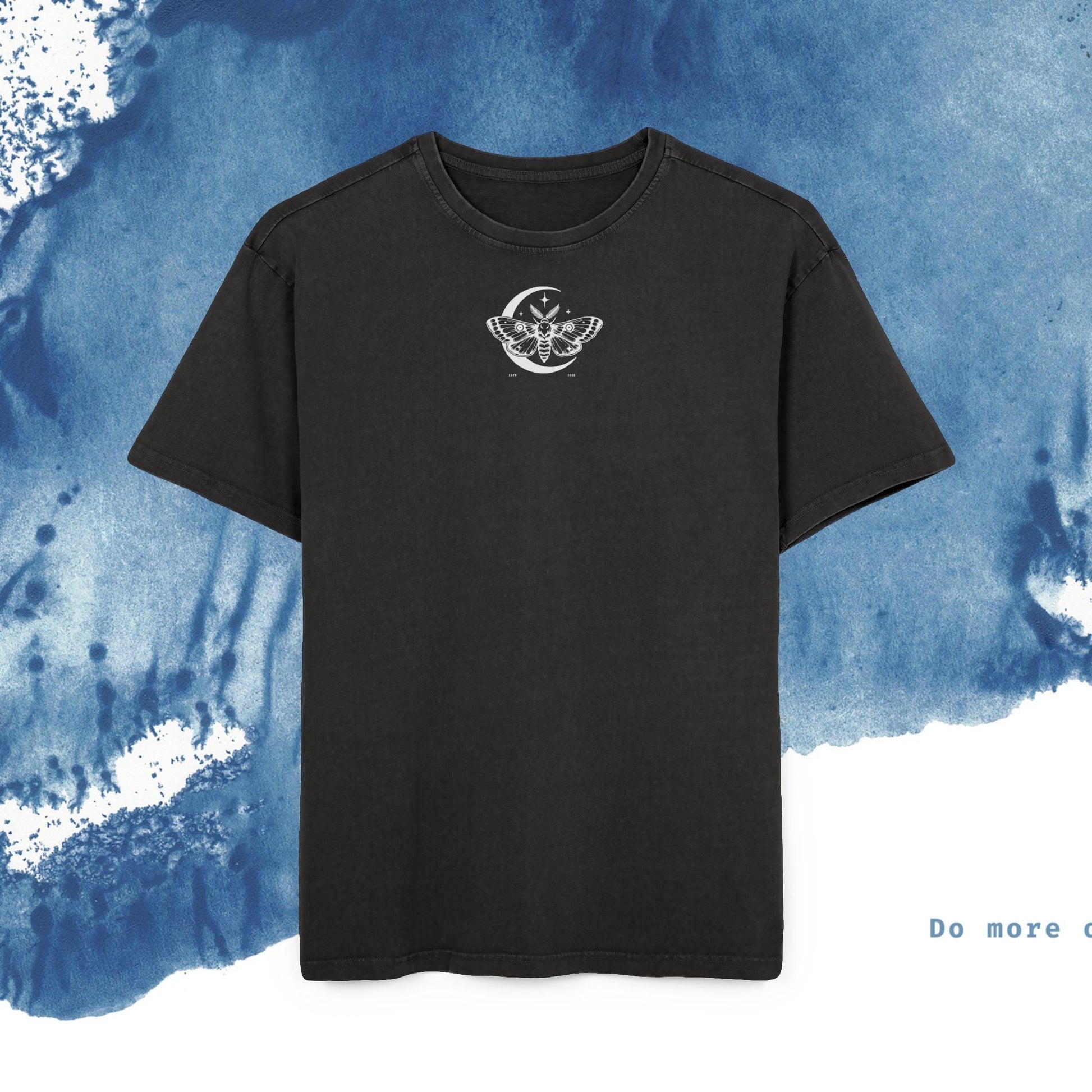 Men's Acid Washed Oversize Tee - Celestial Moth Design - Ocean vibez