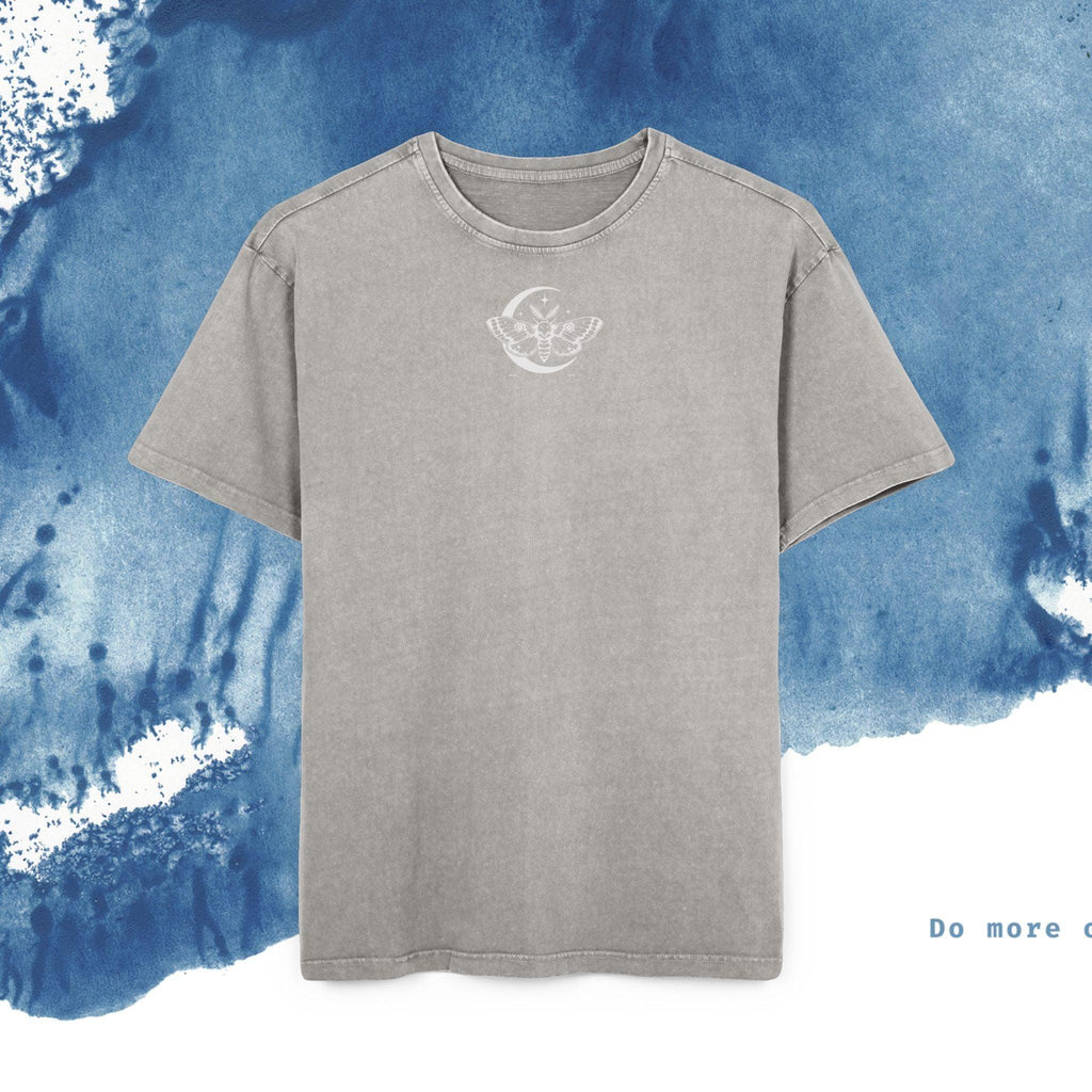 Men's Acid Washed Oversize Tee - Celestial Moth Design - Ocean vibez