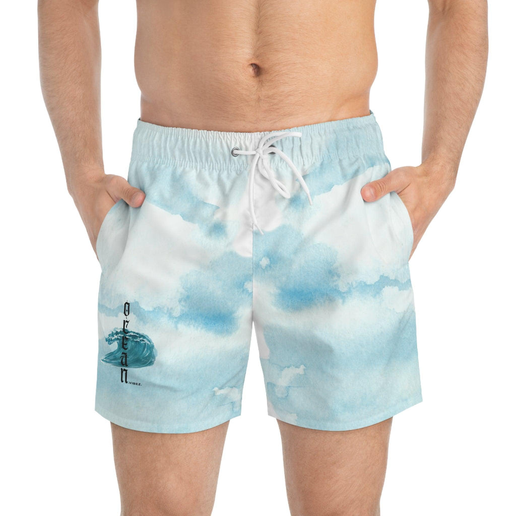 Ocean Breeze Swim Trunks - Relaxing Cloudy Design for Beach Days - Ocean vibez