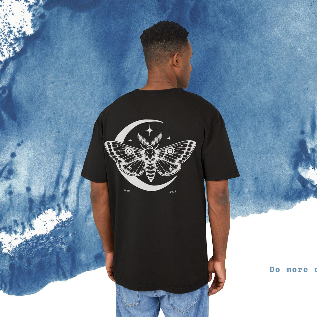 Men's Acid Washed Oversize Tee - Celestial Moth Design - Ocean vibez